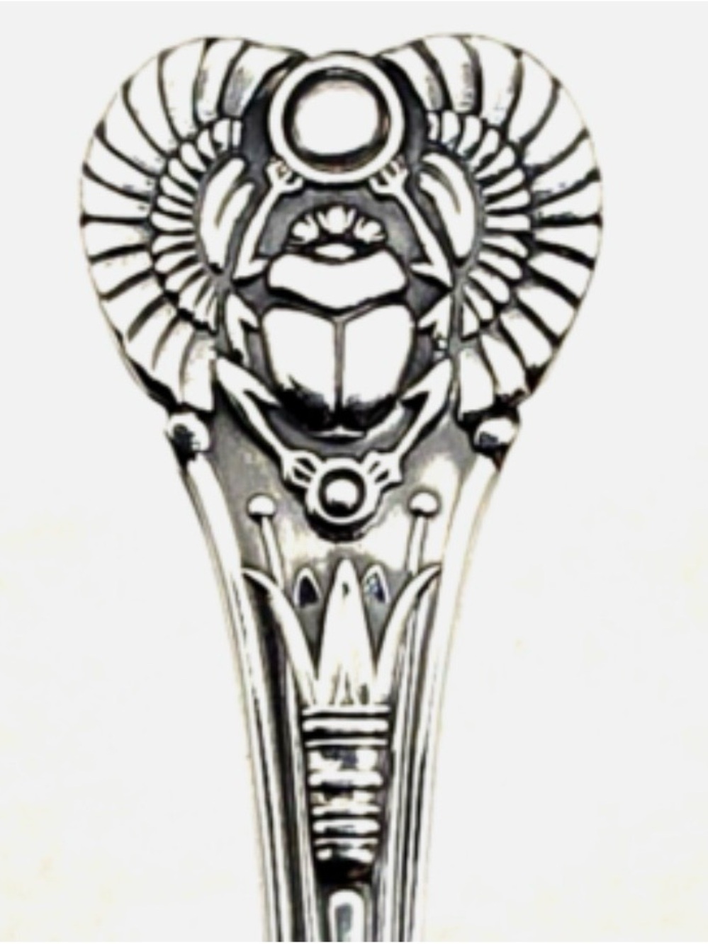 Antique 1909 Egyptian Scarab Themed Oneida Silver Plated Set of 9 Forks